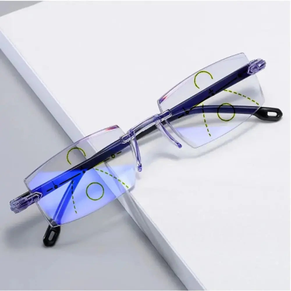 1PC New Diamond-cut Bifocal Progressive Reading Glasses Ultralight Rimless Men Blue Light Blocking Multifocal Eyewear +0~+4.0