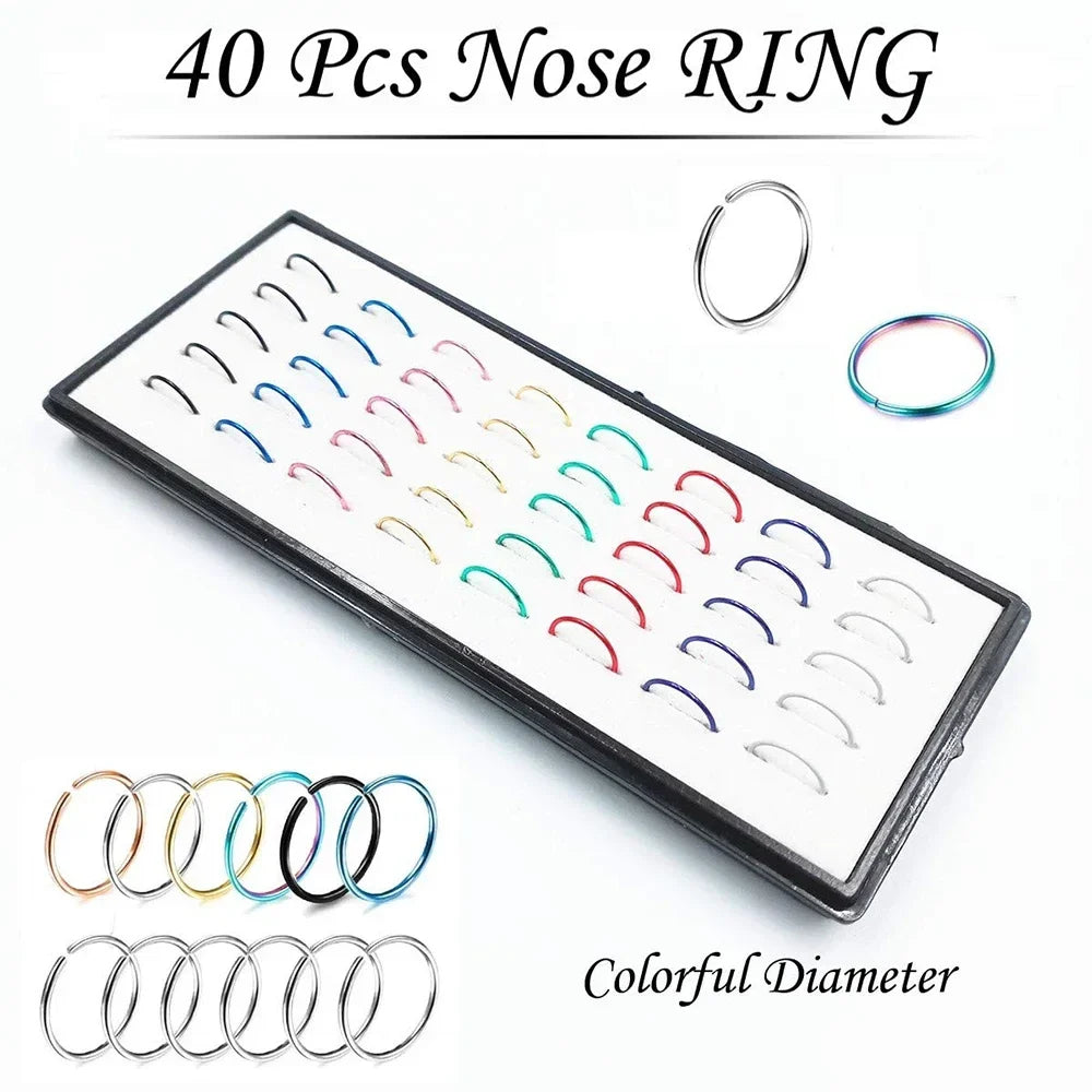 Fashion Crystal Stainless Steel Nose Stud Piercing for Women Hypoallergenic 1.8mm Nose Ring Straight/L/Screw Shaped Body Jewerly