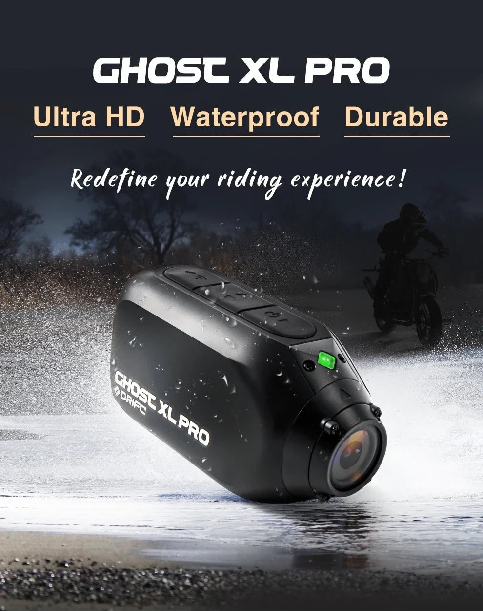Drift Ghost XL Pro 4K PLUS HD Action Camera 3000mAh Battery WiFi IPX7 Waterproof Rotatable Lens Helmet Cam Motorcycle Bicycle