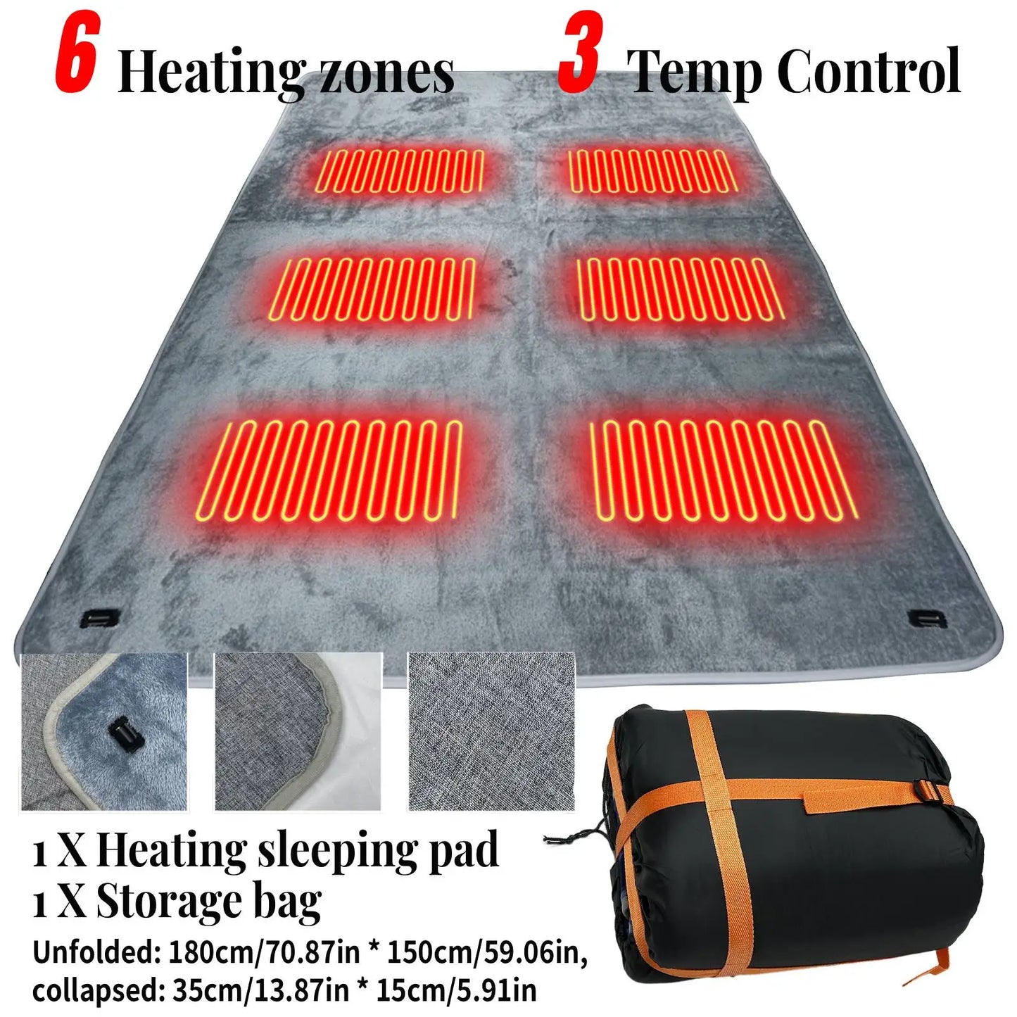 Winter Camping Gear- Sleeping Electric Heating Pads 3 Temp Adjustament Heating Cushion Pad Cold Resistant for Outdoor Sports Mat