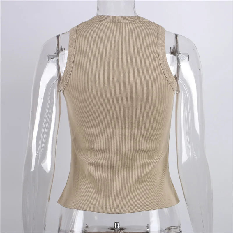 Ribbed Knitted Tops Neck Summer Basic Shirts White Black Casual Sport Vest Off Shoulder Green Women's Tank Top