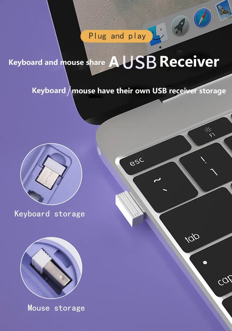 Fashion Keyboard and Mouse Set Wireless PC Gamer Keyboards and Mouse Kit Ultra Thin Office Ergonomic Gaming Keypad Mice Purple
