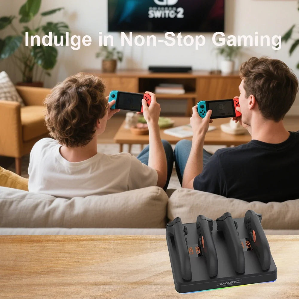 Multi-functional Charging Dock For Switch 2 Joy-Con Controller Charger Station RGB Light Fast Charging Stand For Switch2 Gamepad Charging Base With Type-C Cable