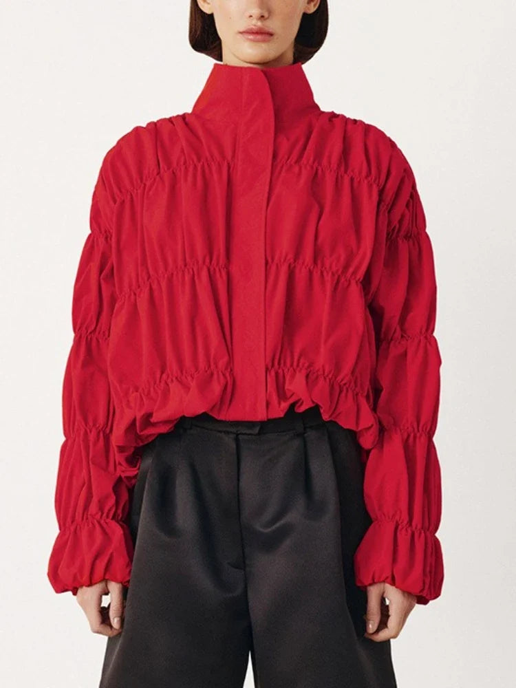 Tossy Solid Commuting Pleated Jackets For Women Long Sleeves Stand Collar Loose Streetwear Cropped 2025 Coat Female Jacket Coat
