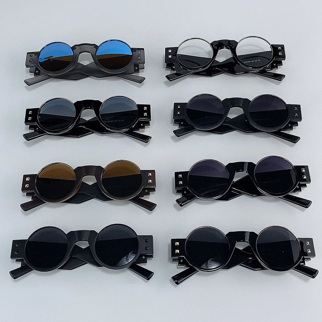 Small Frame Gothic Steampunk Round Sunglasses Men 2026 Luxury Brand Y2K Punk Sun Glasses For Male Retro Thick Eyewear Shades