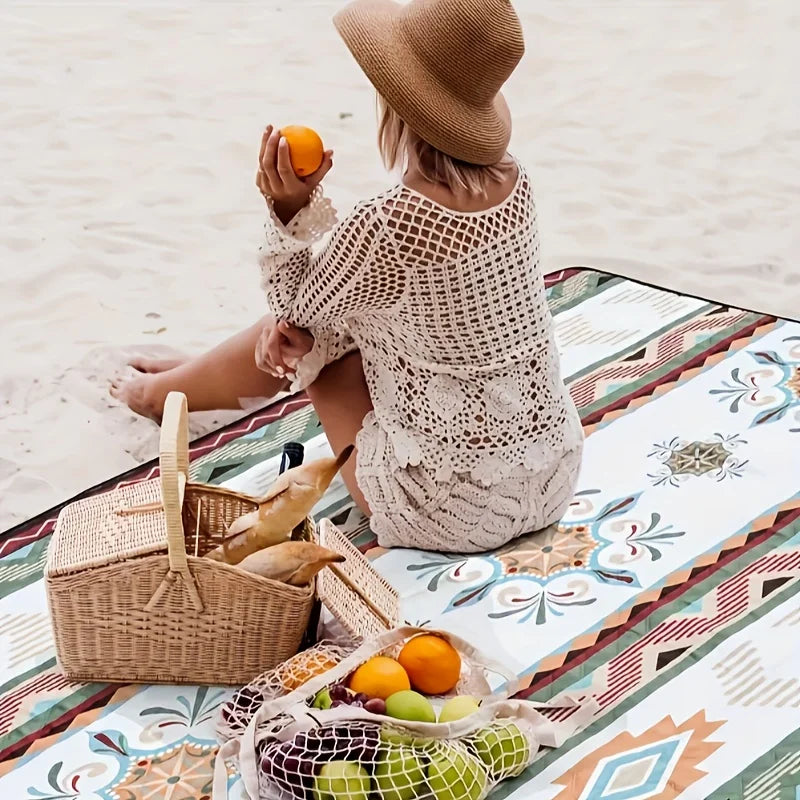 Outdoor Camping Picnic Blanket, Portable Beach Mat, PU Coated Oxford Cloth, Bound Edge, Foldable Lightweight Mat