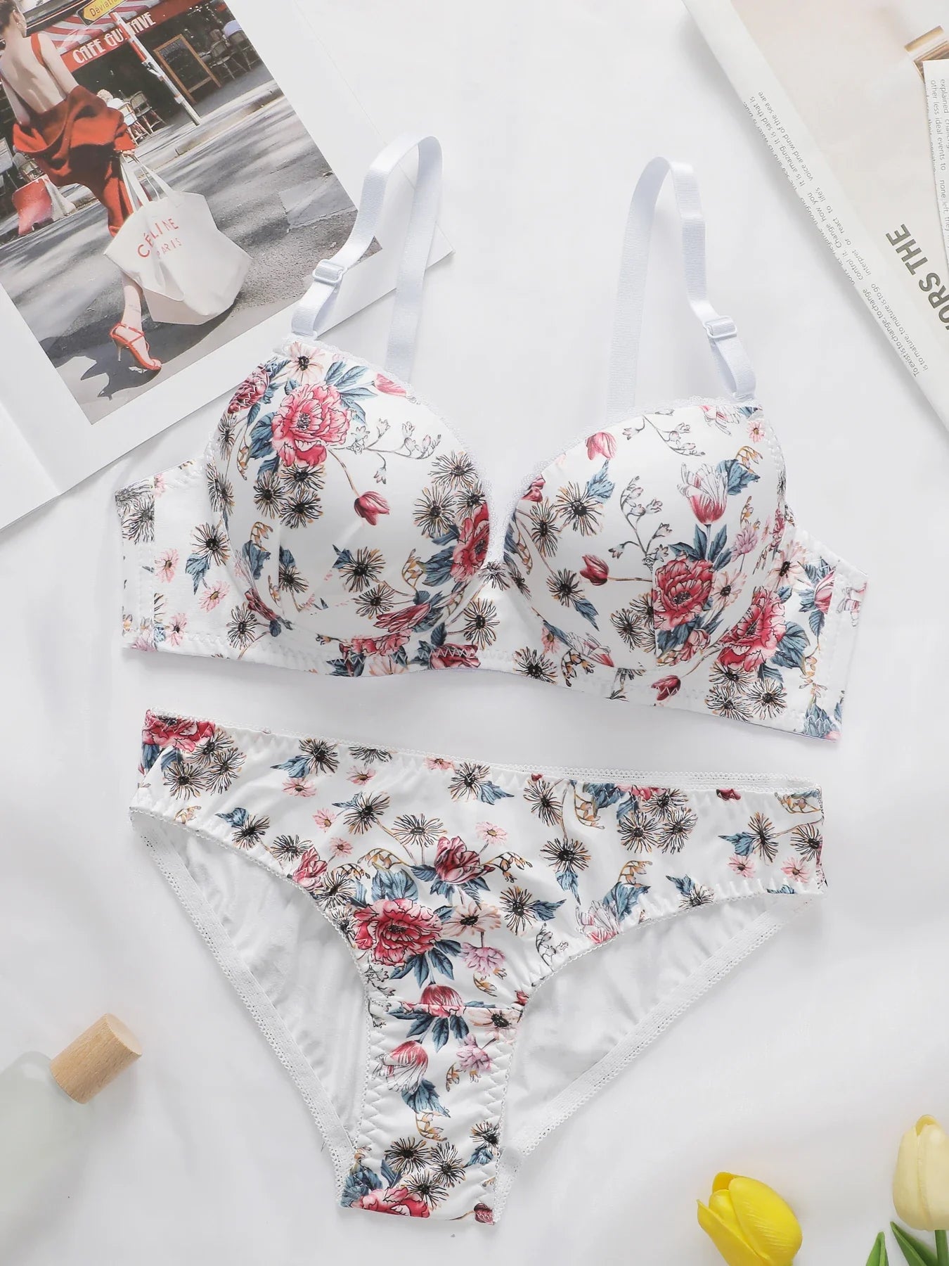 2-Pieces High quality Women's Flower Printed Bra Underwear Set Women's Autumn/Winter New Underwear Underwear Underwear A2173
