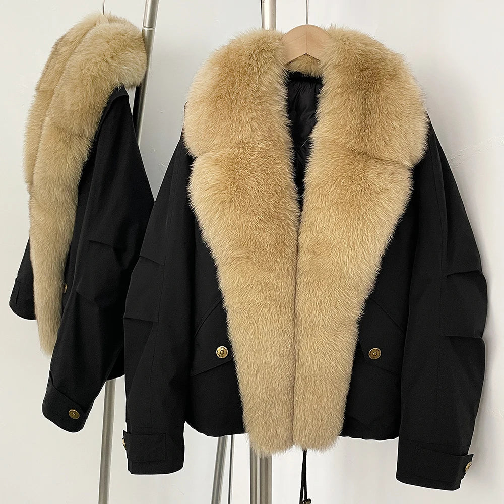 Down Jacket Women Real Fox Fur Collar Autumn 2025 Winter White Duck Down Coat Warm Puffer Jacket Female Waterproof  Feathers