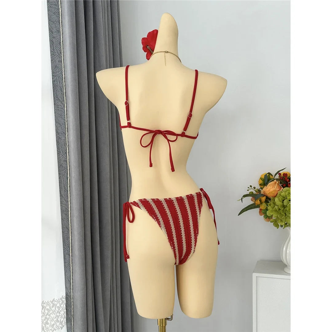 4PCS Striped With Long Sleeve Pants Bikini Female Swimsuit Women Swimwear Bather Bathing Suit Swim Four-pieces Bikini set K8072
