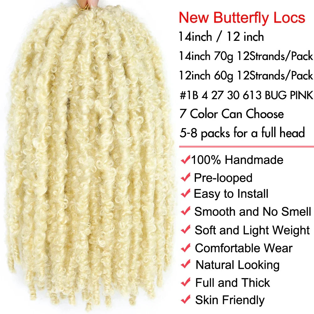 14 12 inch Butterfly Faux Locs Crochet Hair Braids Pre looped Distressed Goddess Butterfly Soft Locs Crochets Braids Cheveux Lok