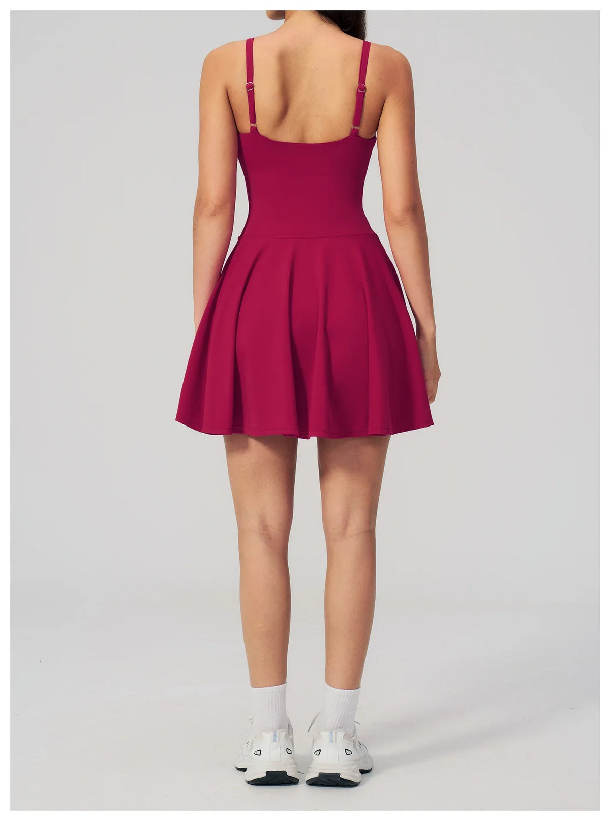 Bodycon Tennis Dress with Shorts Pocket Women Speed Dry Sleeveless V Neck One Piece Sport Outfit Short Dress Fitness Yoga Set