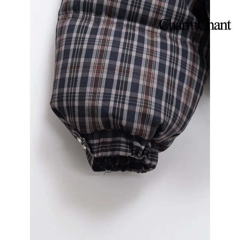 CharmChant Plaid Stand-Collar Puffer Jacket for Women Winter 2025 Padding Coat Female New in Coats Warm  Check Outerwears Parkas