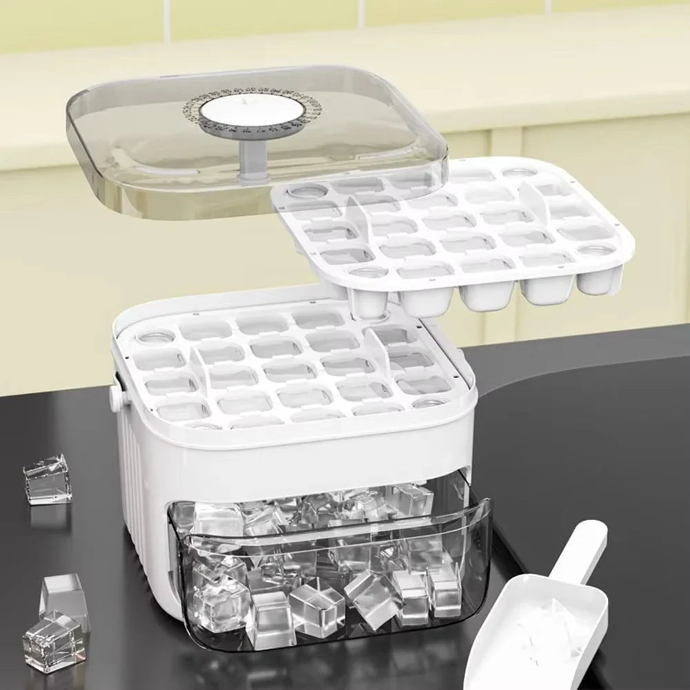 50-Cube Double Layer Ice Cube Maker with Easy Press Cap, Household Refrigerator Ice Making Mold Storage Box, Multi-purpose Kitchen Ice Container