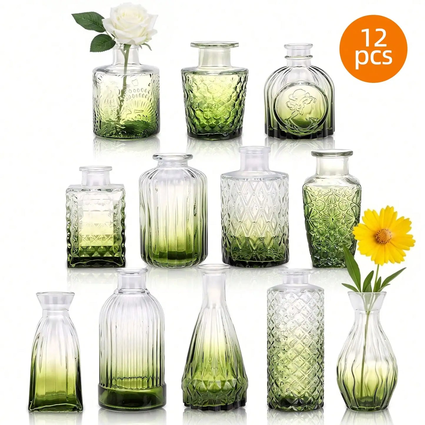 12 Pack Glass Bud Vase Set, Small Vintage Flower Vases for