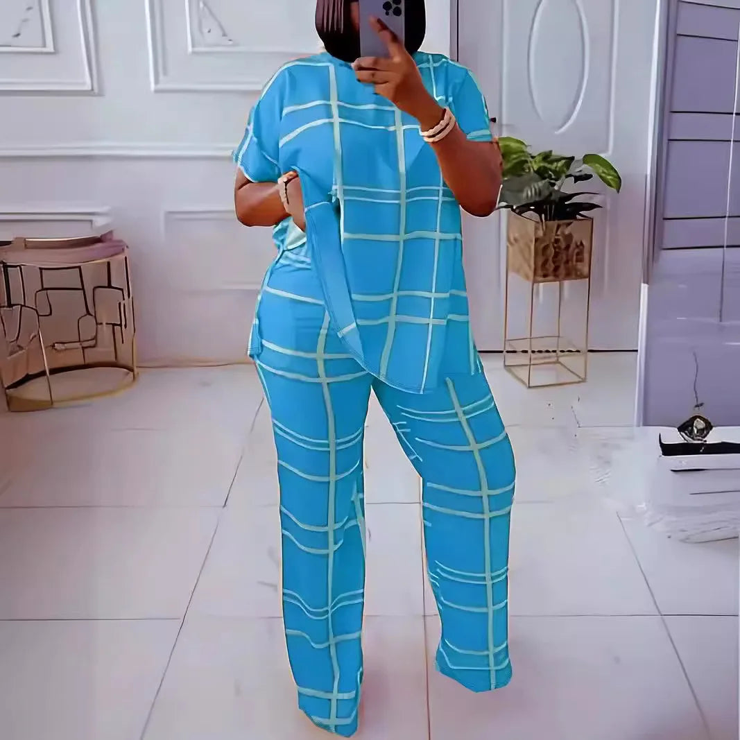 Short Sleeve 2 Piece Women Sets 2025 Spring Summer Matching Sets Stripe Print Two Pieces Sets Top Pants Suits Outfits Clothing