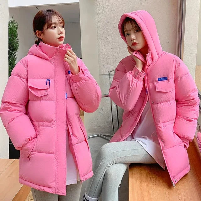 2025 New Winter Hooded Parka Women's Down Cotton Jacket Puffer Coat Overcoat Thick Warm Cotton Padded Jacket Snow Wear Outwear