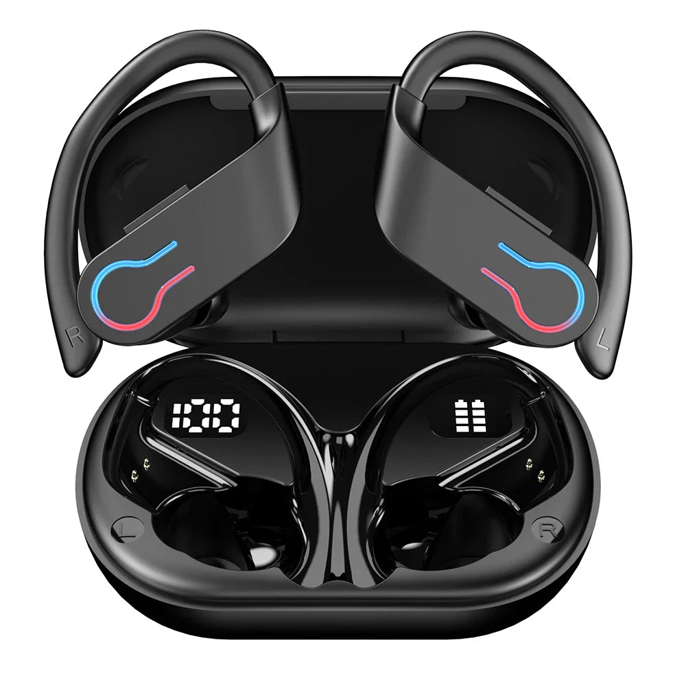 Mpow Q63 Bluetooth 5.3 Wireless Earbuds with Mic IPX7 Waterproof 200H Earphones with Hooks for Sports Running Workout Gym