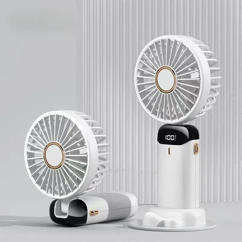 USB Handheld Mini Fan Foldable Portable Neck Hanging Fans 5 Speed USB Rechargeable Fan with Phone Stand and Display Screen