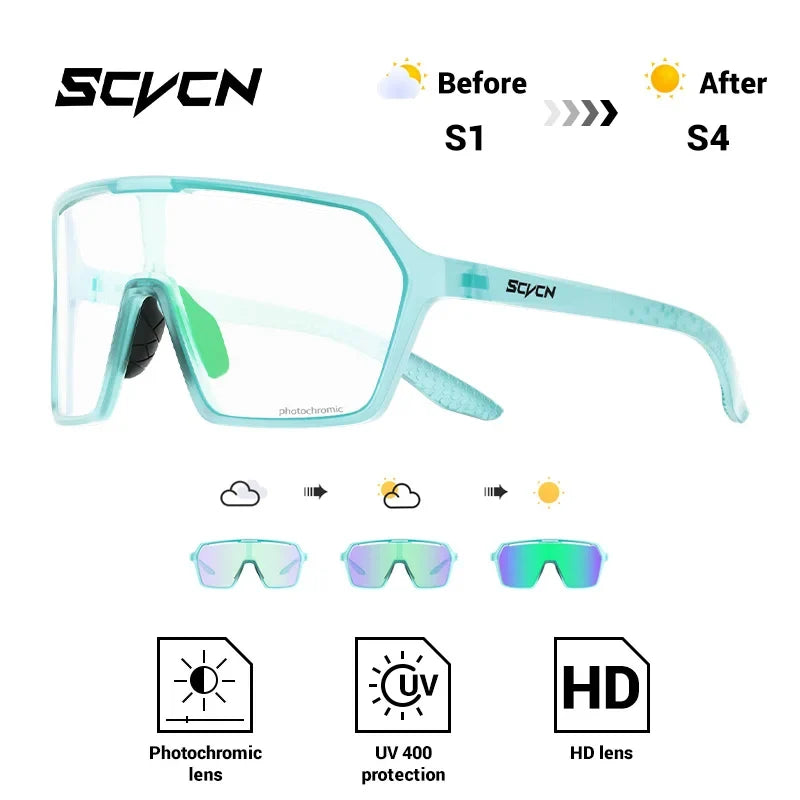 SCVCN Fashion Color Photochromic Cycling Glasses Outdoor Running Sunglasses Men MTB Cycling Sunglasses Women Road Bike Glasses