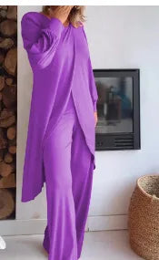 Casual Long Sleeve Tshirt Pants Set Office Lady Spring Summer Elegant Fashion Solid Tops Pants Two Piece Set Women 2024 Outfit