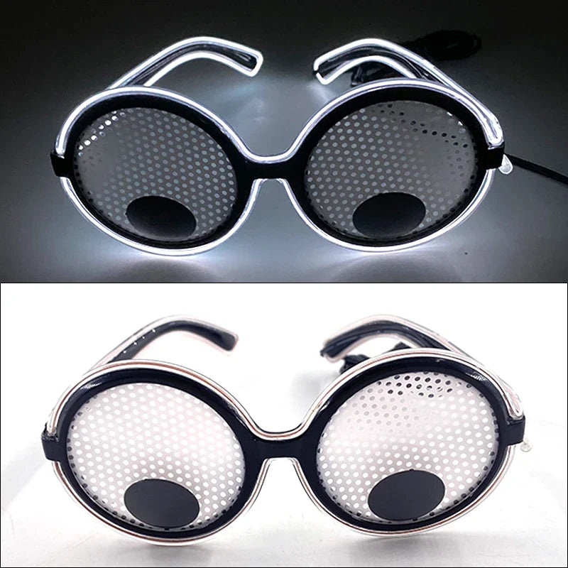 LED Lovely Eyeball Movable Glasses Neon Music Rave Fluorescent Party CHRISTMA DECOR Light Round Frame Funny Cartoon Glasses