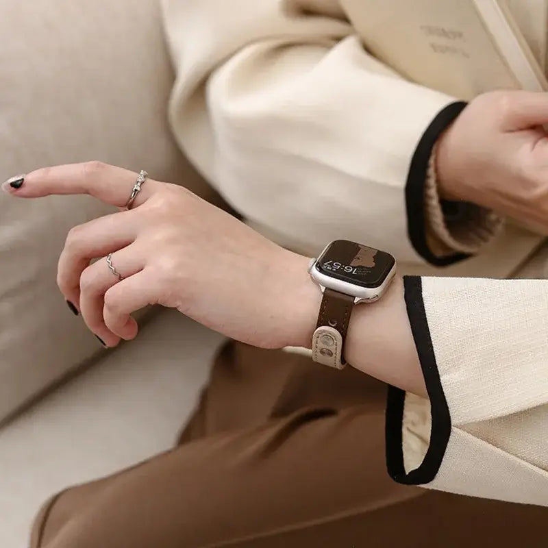 Apple Watch Slim Stitched Leather Band with Stud Closure