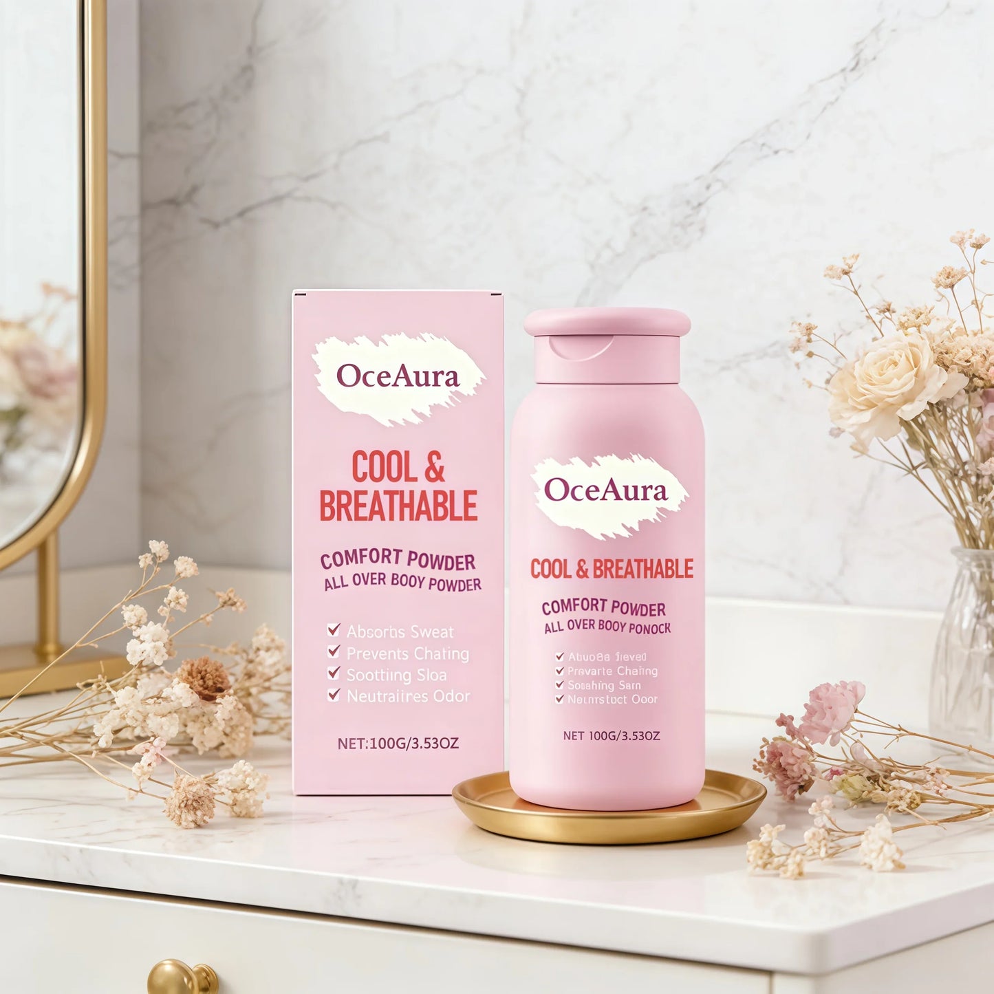 OceAura Body Powder Anti Sweat Armpit Groin Smooth Skin Soothing Comfortable Refreshing Odor Eliminator Anti Chafing Powder 100g