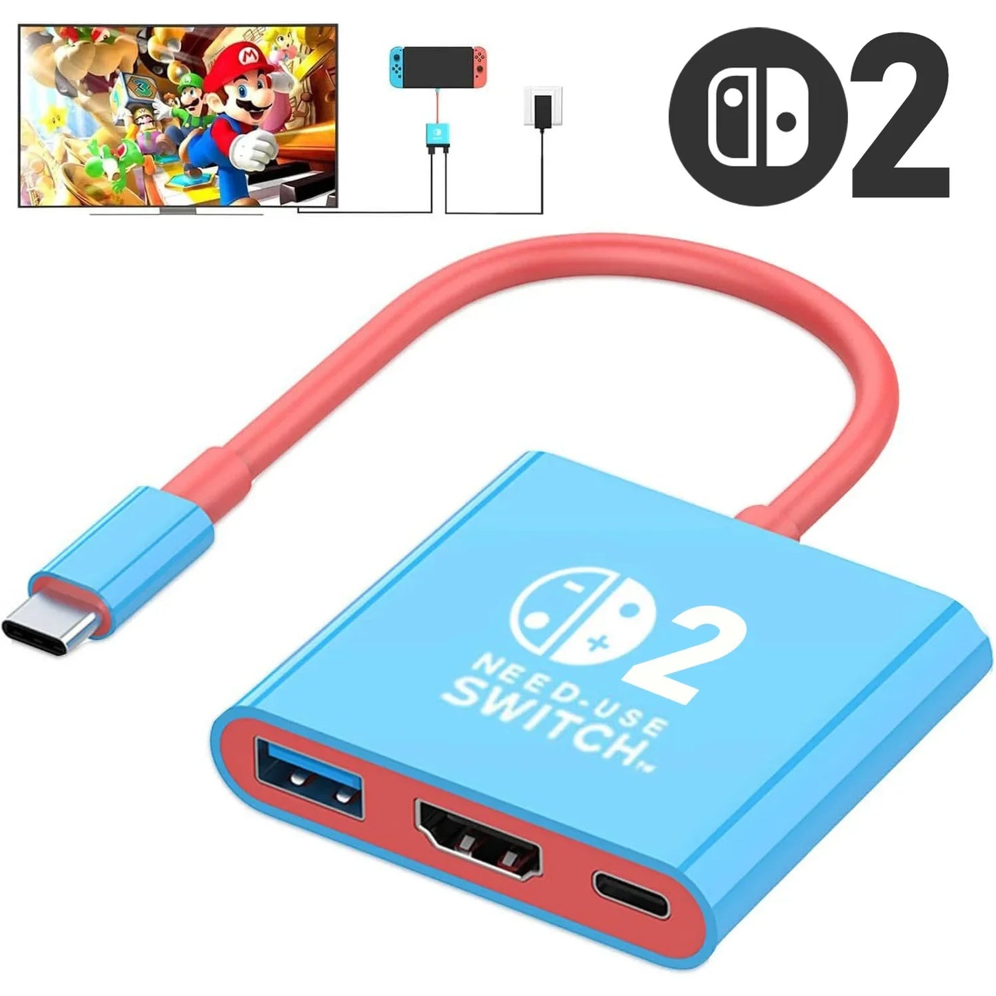 Switch 2 Dock HDMI 4K USB 3.0 Hub Adapter USB Splitter TV Portable Docking Station for NDS Switch2 Laptops PC iPad MacBook Air P