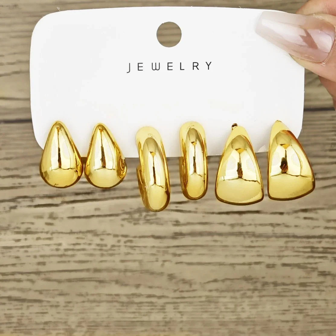 6pcs/set Stainless Steel Crystal Zirconia Hoop Earring for Women Metal