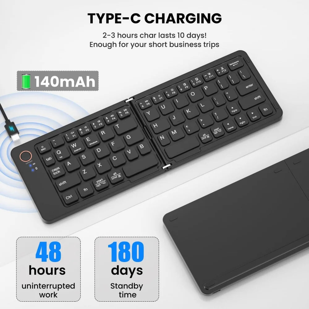 Wireless Keyboard Folding Keyboard Portable Bluetooth Keyboard Foldable Mini Keyboard For Windows Android IOS Laptop Tablet