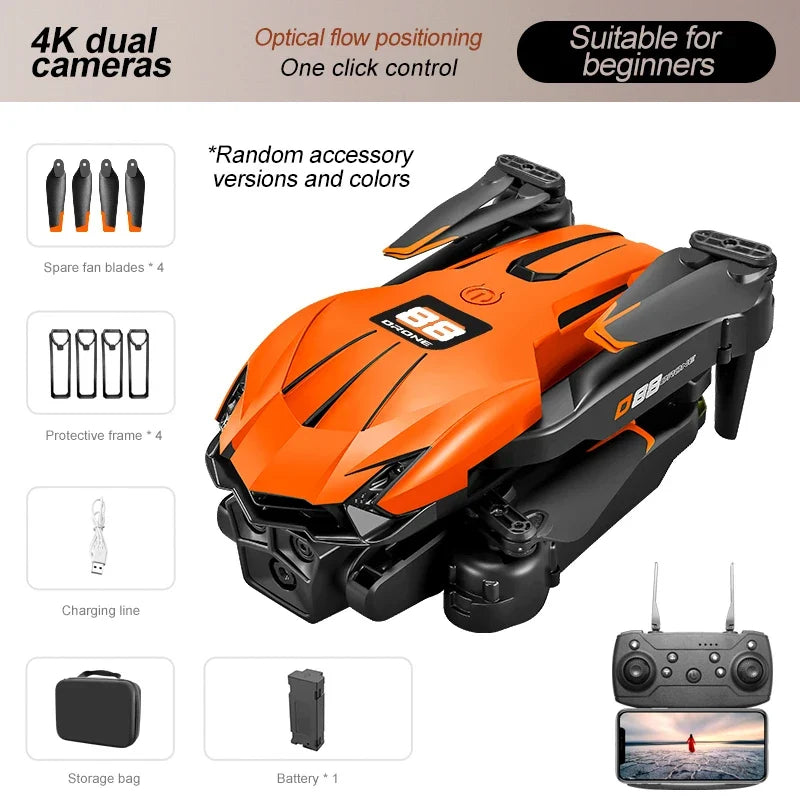 NewD88 4K RC Drone,360°Flip,Headless Mode,One Key Return,Altitude Hold,WiFi FPV,Dual Cam Switch,90°Lens Adjust,Birthday Gift Toy