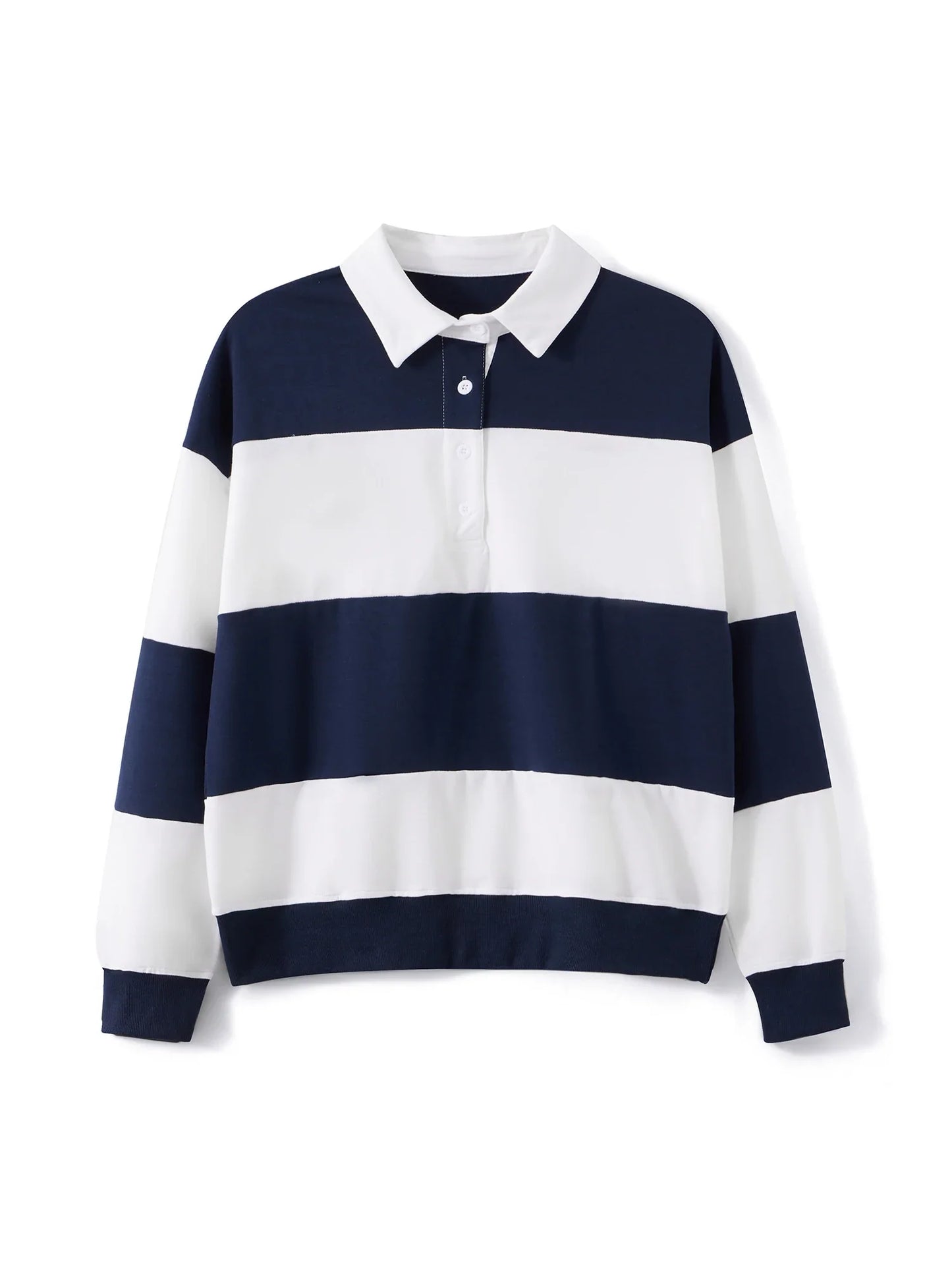 Women Long Sleeve Spring Fall Lapel Collar T-shirts Striped Contrast Color Loose Pullovers Streetwear Tops