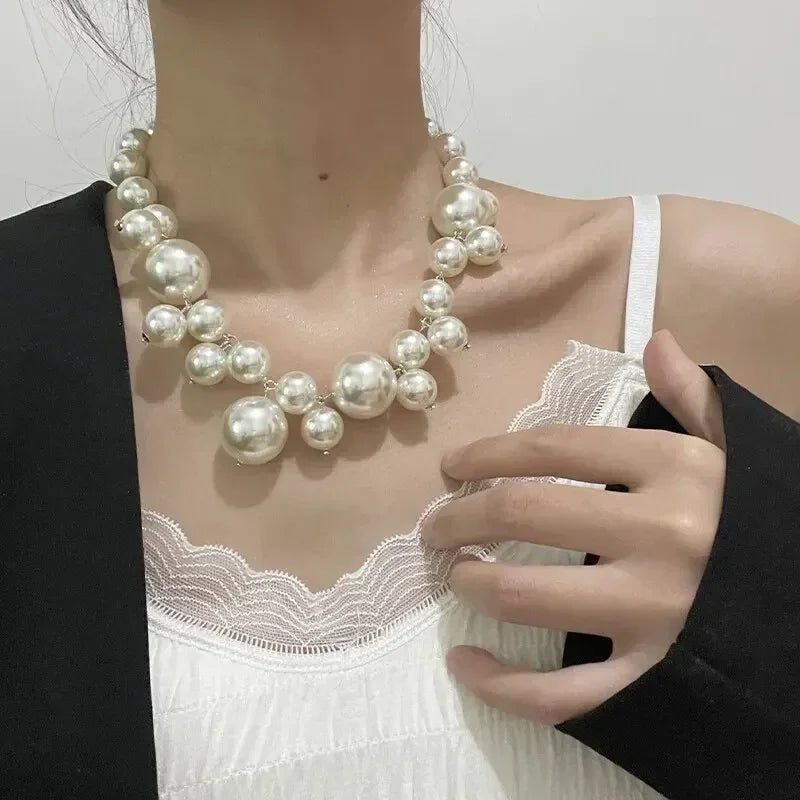 Elegant Imitation Pearl Women's Necklace Big Pearls Beads Choker Necklaces Party Wedding Bride Necklace Jewelry Girls Gifts