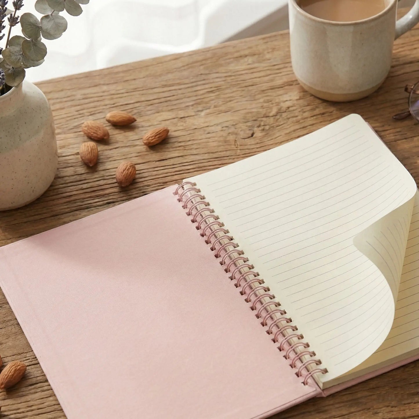 Pink Coil Notebook with Calendar, Vertical Standing Desk Planner, Thick Lined Pages for Office School Supplies
