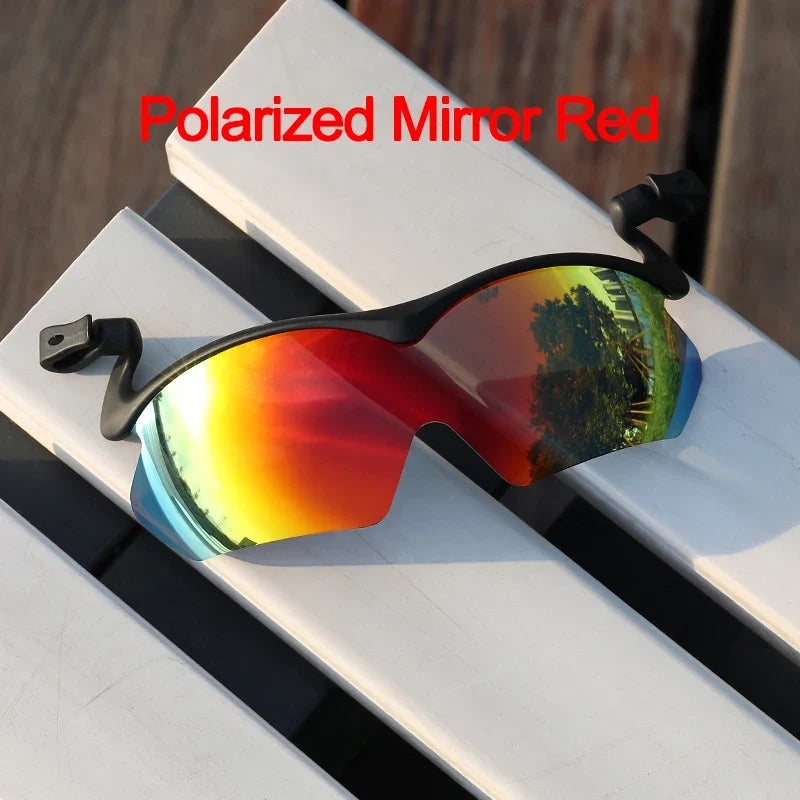 Men Women Blue Red Polarized Cycling Sunglasses Mirrored Len Clipped Edge On Hat Reduce Ear Pressure Protect Eyes Easy To Carry