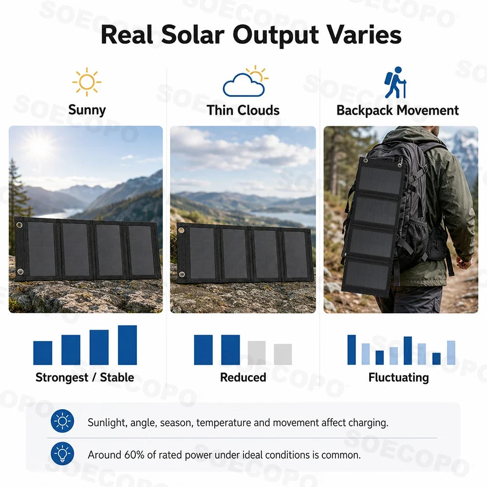 Portable 20W Foldable Solar Panel USB Charger Lightweight Solar Power Bank Charger for Backpacking Camping Outdoor Activities