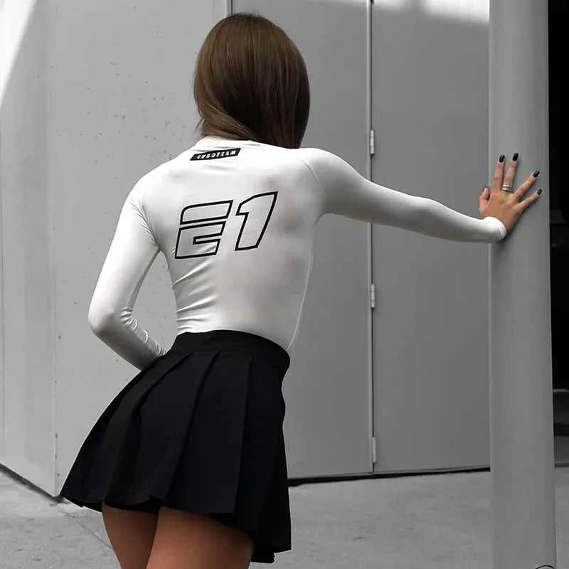 Spicy Racing Style Letter Print Long Sleeve Tee