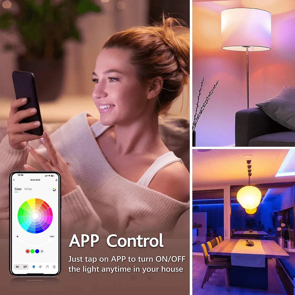 4pcs, Smart Bulbs, Smart Light Bulbs RGBCW LED Color Changing BuIbs Smart Home Devices With Dimmable Music Sync, Led Lights For Bedroom Wireless Light Bulbs With App Control, Suitable For Scenarios Such As Bedrooms And Living