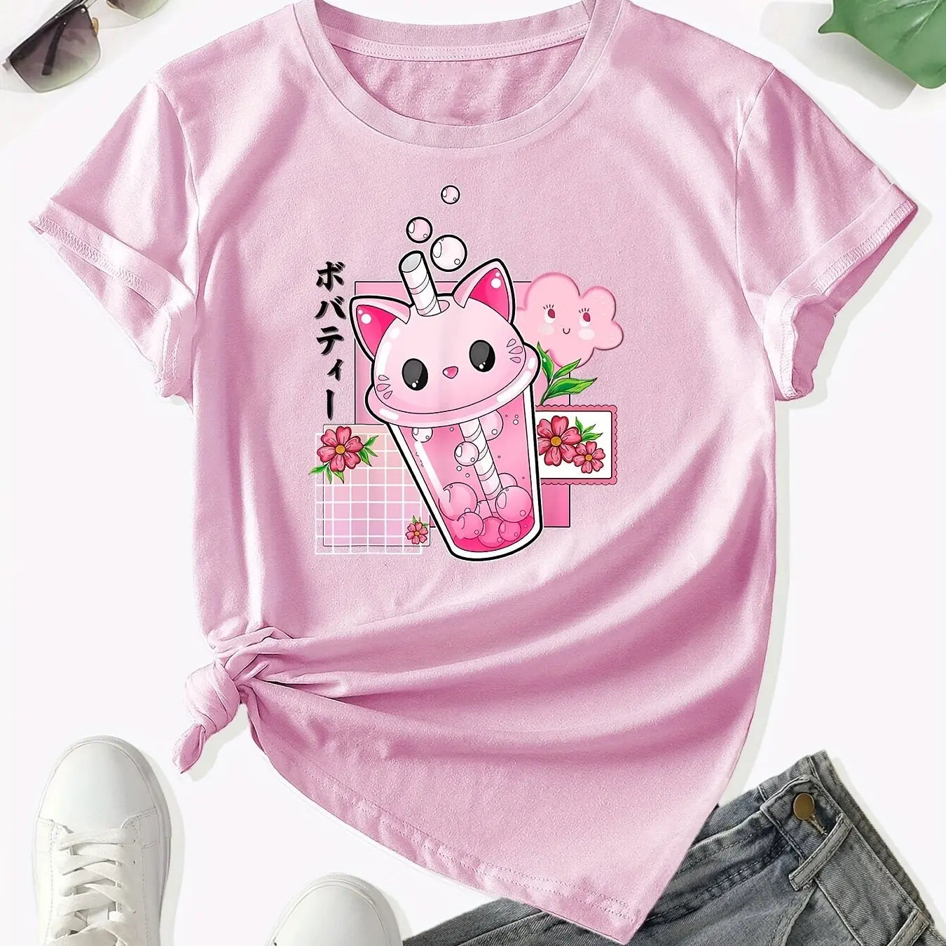 Camiseta con Taza de Gato y Té Boba