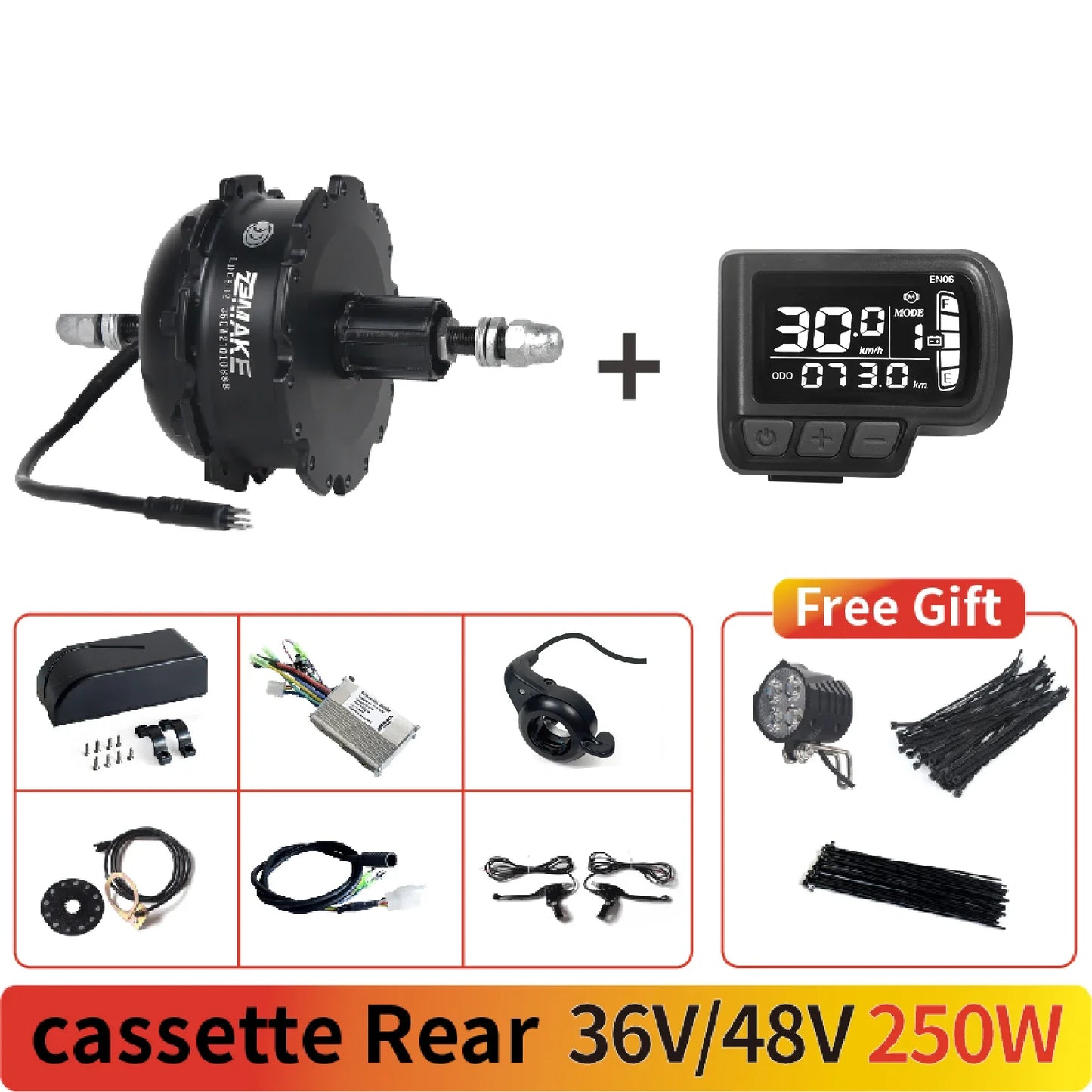 Ebike Motor Kit High Speed Brushless Gear Hub 36V 48V 350W 500W Electric Bike Conversion  Front Cassette Rear display P6 ZEMAKE