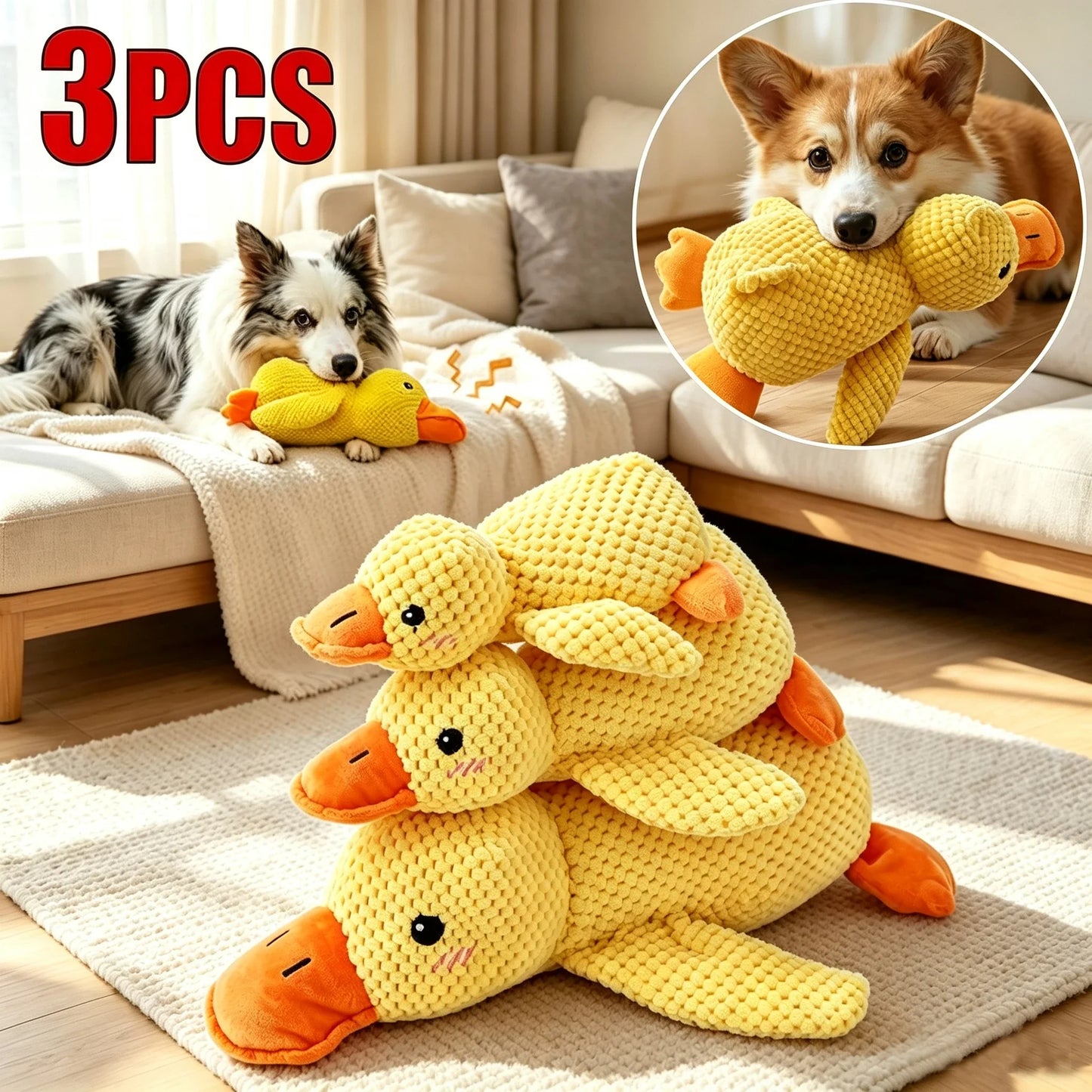 1/3pcs Yellow Duck Dog Toy Chew Resistant Interactive Pet Plush Toy