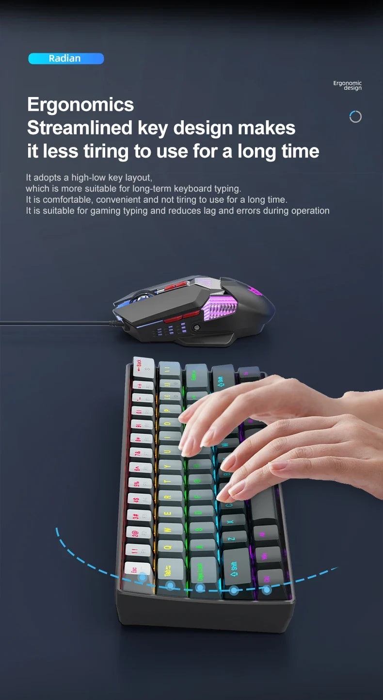Mechanical keyboard and mouse set, 60% Portable Mini Wired Keyboard and Mouse combos, 61 Keys Phantom RGB keyboard and mouse kit