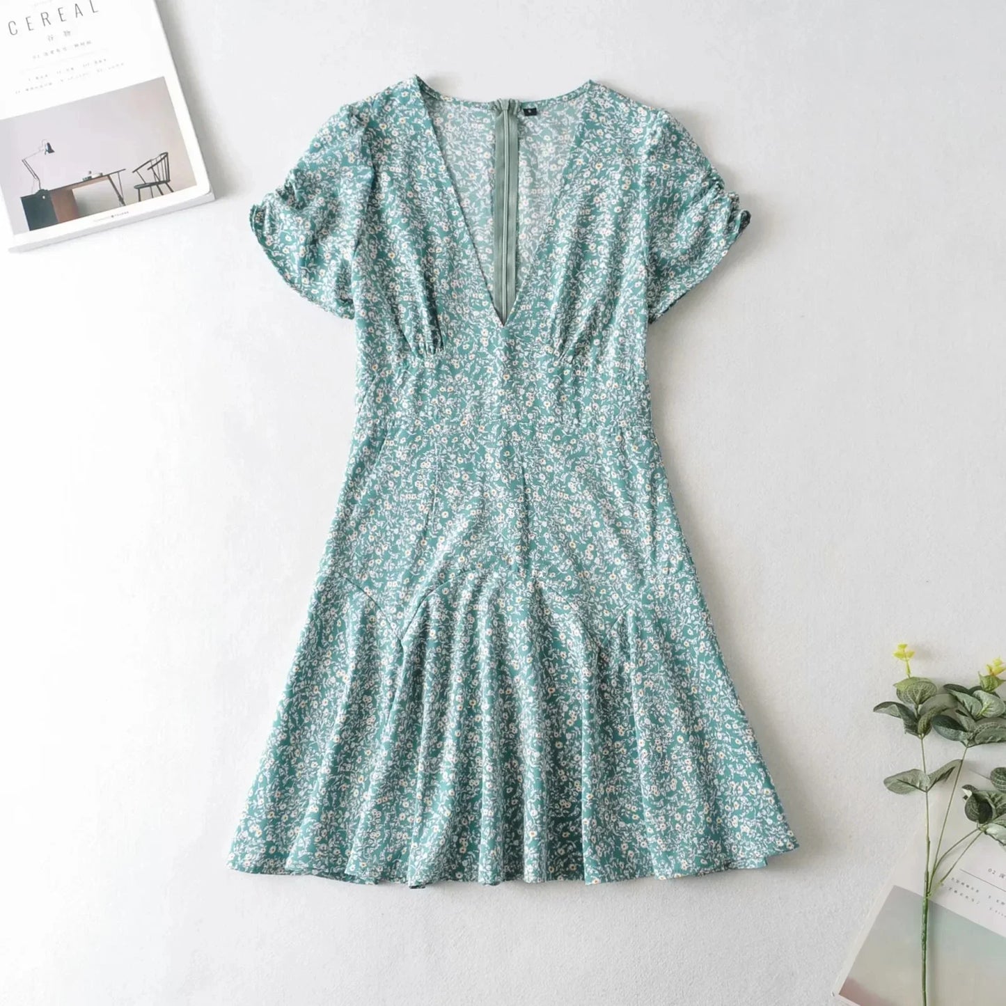 Foridol Blue Floral Print Summer Beach Dress Women Casual Holiday Short Sleeve Dress Boho Sundress Vestidos Fashion Clothes
