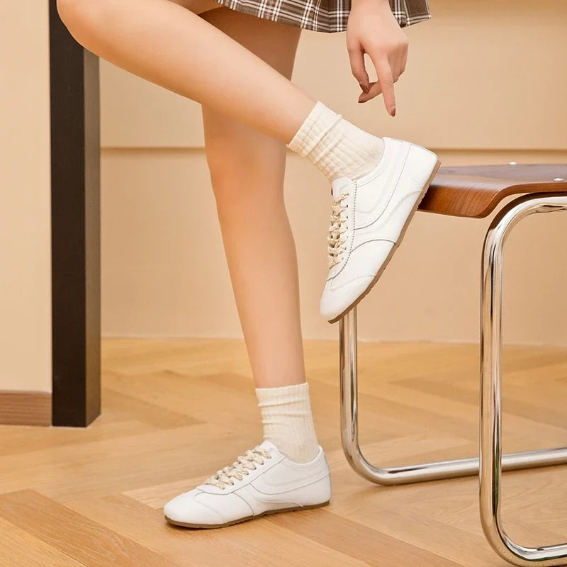 German Training Shoes Women 2026 New Genuine Leather Women Sneakers Flat Lace-up Retro Large Size Forrest Gump Shoes Women