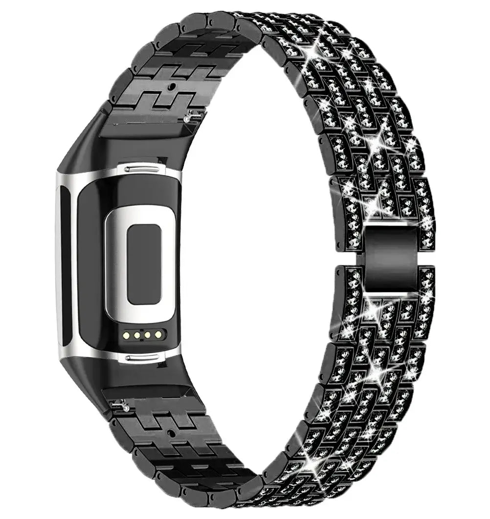 Fitbit Charge 6, 5, 4 & 3 Metal Link Bracelet Band, Crystal Accents