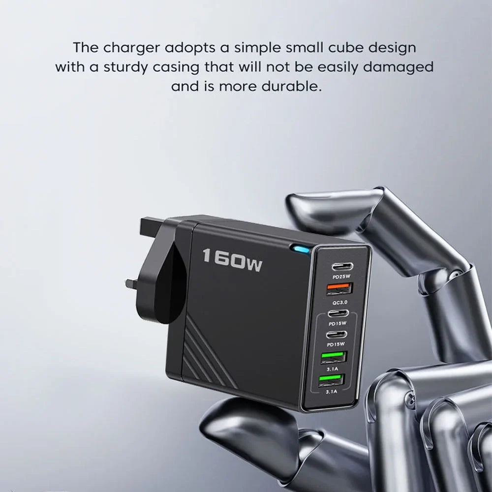 160W USB C Charger Fast Charging PD QC3.0 Wall Charger Adapter For iPhone 16 Samsung S24 Xiaomi Huawei Multi Ports Phone Charger