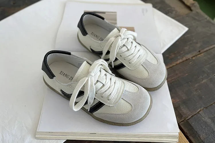 Careaymade-Genuine Leather women's shoes,soft sole comfortable casual single shoes,cowhide ugly cute lace up small white shoes
