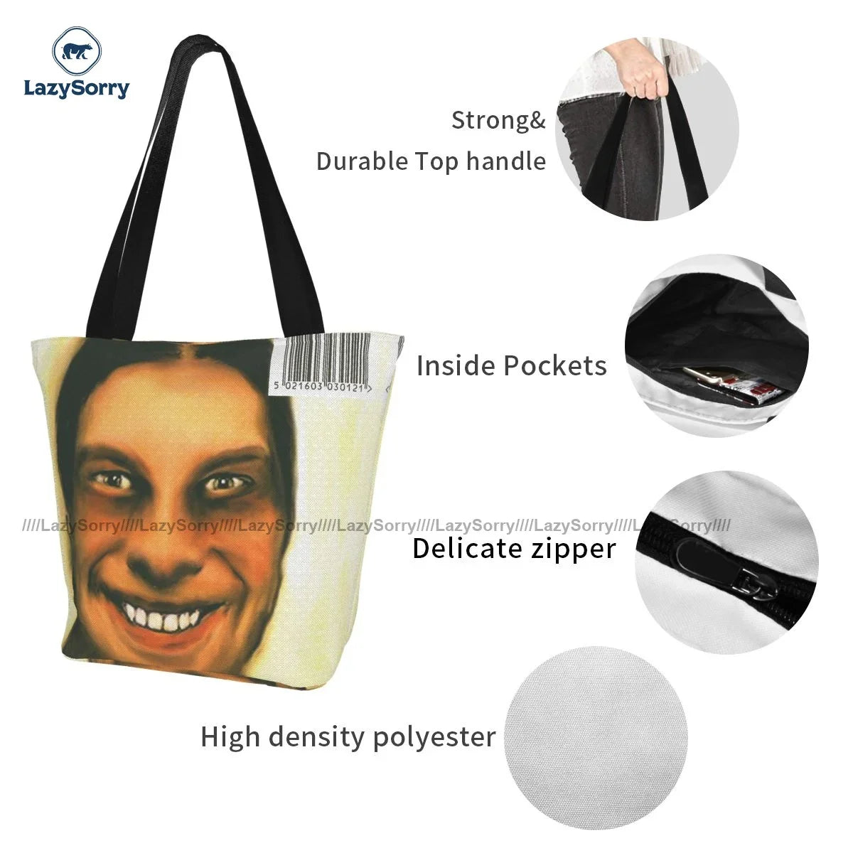Aphex Twin Shopping Bag Woman Fashion Handbags Aesthetic Polyester Office Bags
