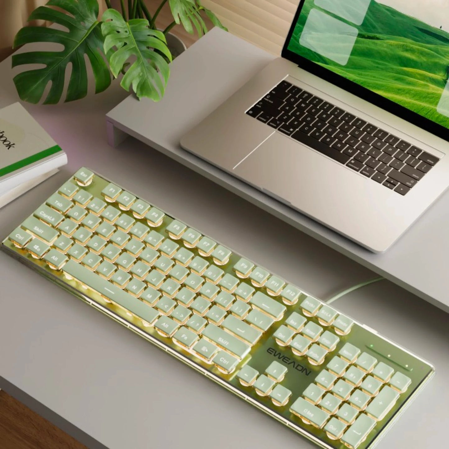 EWEADN Wireless Gaming Keyboard and Mouse Set, 104 Silent Keys, Backlit, All-Metal Panel, Ergonomic, Quiet Typing