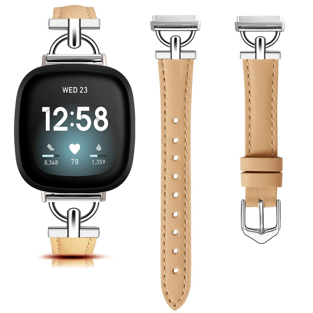 Fitbit Versa 4, Versa 3, Sense 2 & Sense Slim Leather Band, D-Link